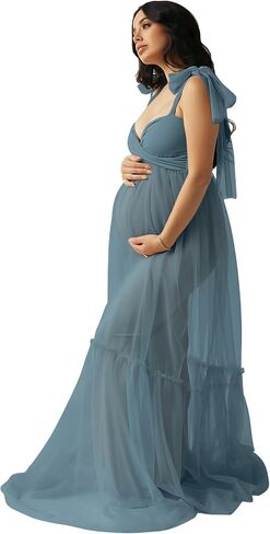 Changuan Sheer Tulle Maternity Dresses for Photoshoot V Neck Spaghetti Starp Bridal Lingerie Pregnancy Gowns for Baby Shower in Saudi Arabia