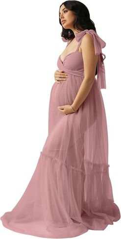 Changuan Sheer Tulle Maternity Dresses for Photoshoot V Neck Spaghetti Starp Bridal Lingerie Pregnancy Gowns for Baby Shower in Saudi Arabia