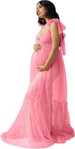 Changuan Sheer Tulle Maternity Dresses for Photoshoot V Neck Spaghetti Starp Bridal Lingerie Pregnancy Gowns for Baby Shower in Saudi Arabia