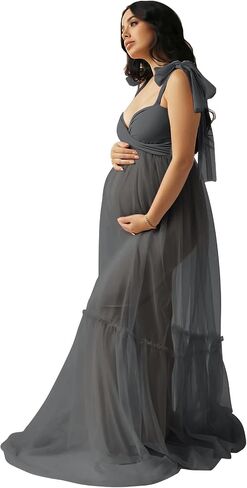 Changuan Sheer Tulle Maternity Dresses for Photoshoot V Neck Spaghetti Starp Bridal Lingerie Pregnancy Gowns for Baby Shower in Saudi Arabia