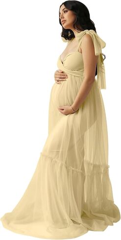 Changuan Sheer Tulle Maternity Dresses for Photoshoot V Neck Spaghetti Starp Bridal Lingerie Pregnancy Gowns for Baby Shower in Saudi Arabia