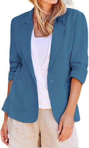 2025 Summer Linen Blazers for Women Business Casual 3/4 Sleeve Open Front Suct Stack in Saudi Arabia