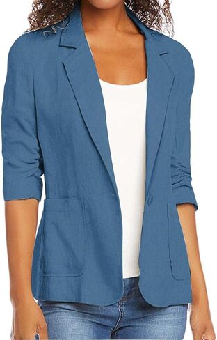 2025 Summer Linen Blazers for Women Business Casual 3/4 Sleeve Open Front Suct Stack in Saudi Arabia