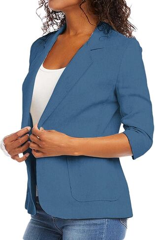 2025 Summer Linen Blazers for Women Business Casual 3/4 Sleeve Open Front Suct Stack in Saudi Arabia