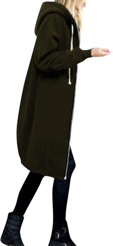 Muyise Women's Casual Zip Up Long Hoodies Tunic Sweatshirt Winter Warm Long Sleeve Hooded Outerwear Jacket Coat with Pockets in Saudi Arabia