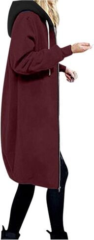 Muyise Women's Casual Zip Up Long Hoodies Tunic Sweatshirt Winter Warm Long Sleeve Hooded Outerwear Jacket Coat with Pockets in Saudi Arabia