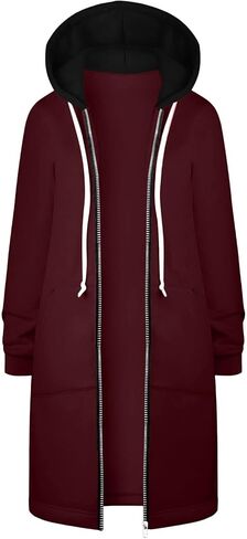 Muyise Women's Casual Zip Up Long Hoodies Tunic Sweatshirt Winter Warm Long Sleeve Hooded Outerwear Jacket Coat with Pockets in Saudi Arabia