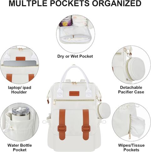 PIIOSER Diaper Bag Backpack with Ice Pack, Large Capacity & Waterproof Convertible Diaper Bag Tote for Moms Dads, Insulated Baby Tote Bag with Changing Pad, Stroller Straps & Pacifier Case, Cream in Kuwait