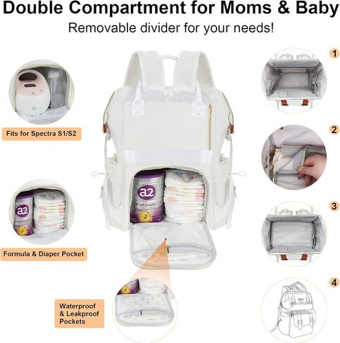 PIIOSER Diaper Bag Backpack with Ice Pack, Large Capacity & Waterproof Convertible Diaper Bag Tote for Moms Dads, Insulated Baby Tote Bag with Changing Pad, Stroller Straps & Pacifier Case, Cream in Kuwait