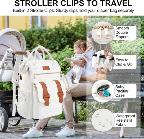 PIIOSER Diaper Bag Backpack with Ice Pack, Large Capacity & Waterproof Convertible Diaper Bag Tote for Moms Dads, Insulated Baby Tote Bag with Changing Pad, Stroller Straps & Pacifier Case, Cream in Kuwait