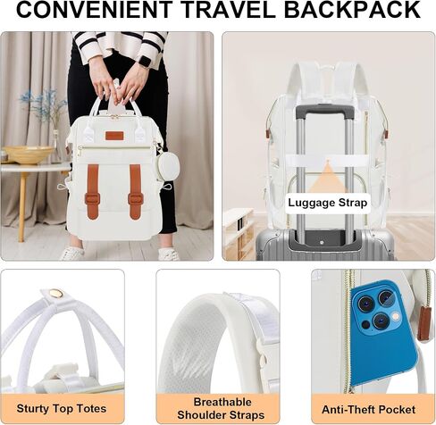 PIIOSER Diaper Bag Backpack with Ice Pack, Large Capacity & Waterproof Convertible Diaper Bag Tote for Moms Dads, Insulated Baby Tote Bag with Changing Pad, Stroller Straps & Pacifier Case, Cream in Kuwait