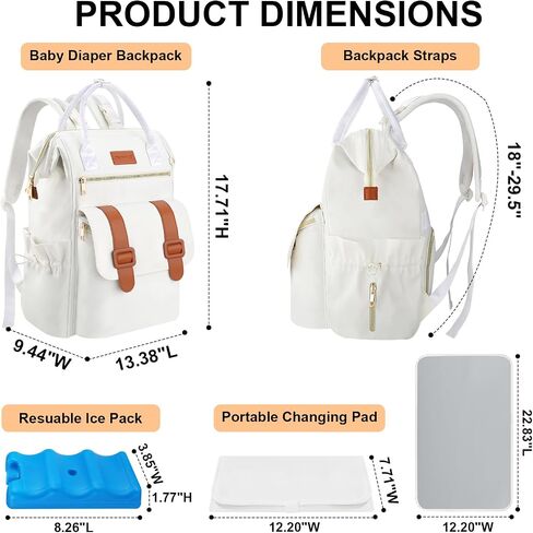 PIIOSER Diaper Bag Backpack with Ice Pack, Large Capacity & Waterproof Convertible Diaper Bag Tote for Moms Dads, Insulated Baby Tote Bag with Changing Pad, Stroller Straps & Pacifier Case, Cream in Kuwait