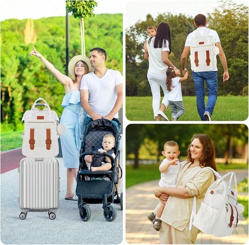 PIIOSER Diaper Bag Backpack with Ice Pack, Large Capacity & Waterproof Convertible Diaper Bag Tote for Moms Dads, Insulated Baby Tote Bag with Changing Pad, Stroller Straps & Pacifier Case, Cream in Kuwait