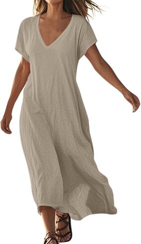 Frontaley و Linen v-neck Midi Dress Dress Dress Summer Dress Flowy Bohemian Style Frontaley Dresses Summer Summer in Saudi Arabia