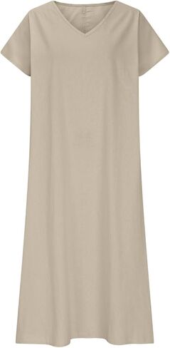 Frontaley و Linen v-neck Midi Dress Dress Dress Summer Dress Flowy Bohemian Style Frontaley Dresses Summer Summer in Saudi Arabia