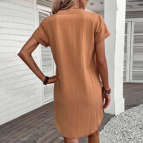 Women Fashion Solid Casual V Neck Versatile Loose Short Sleeve Long Dress Season Dress in Saudi Arabia
