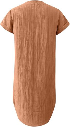 Women Fashion Solid Casual V Neck Versatile Loose Short Sleeve Long Dress Season Dress in Saudi Arabia