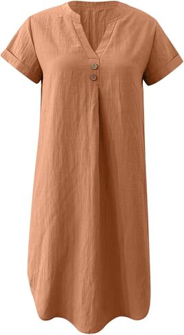 Women Fashion Solid Casual V Neck Versatile Loose Short Sleeve Long Dress Season Dress in Saudi Arabia