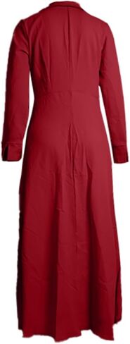 Button Down Shirt Dress Linen Solid Casual V-Neck Long Sleeve Maxi Dresses with Pockets Solid Midi Dress in Saudi Arabia