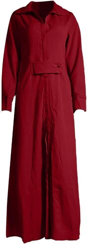 Button Down Shirt Dress Linen Solid Casual V-Neck Long Sleeve Maxi Dresses with Pockets Solid Midi Dress in Saudi Arabia