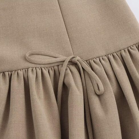 Womens Sleeveless Pleated Dress Girdling A Line Solid Color Pullover Round Neck Bow Zipper Dress with Shorts in Saudi Arabia