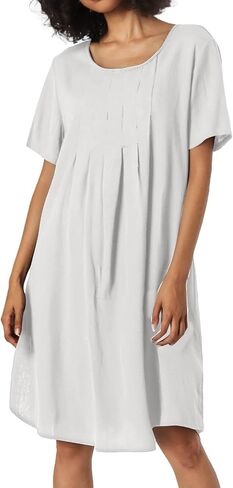 Women's Retro Loose Pocket Solid Color Round Neck Women's and Linen Dress Long Sleeve Maxi Dress for Women in Saudi Arabia