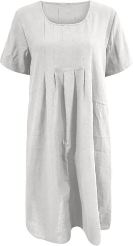 Women's Retro Loose Pocket Solid Color Round Neck Women's and Linen Dress Long Sleeve Maxi Dress for Women in Saudi Arabia