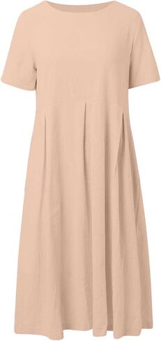 Women Fashion Solid Loose Dress Pullover Round Neck Over The Knee Long Skirt Plus Size Slip Dress in Saudi Arabia