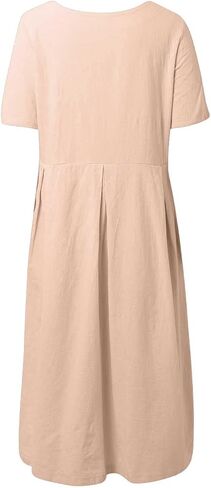 Women Fashion Solid Loose Dress Pullover Round Neck Over The Knee Long Skirt Plus Size Slip Dress in Saudi Arabia