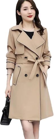 Women's Coat Spring Autumn Loose Lace-Up Windbreaker Jacket Female Long Parker Overcoat in Saudi Arabia