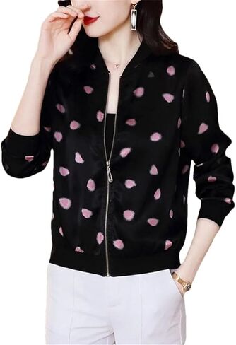 Women Loose Long Sleeved Top Jacket Satin Bomber Jacket Autumn Korean Coat in Saudi Arabia