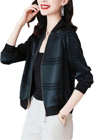 Women Loose Long Sleeved Top Jacket Satin Bomber Jacket Autumn Korean Coat in Saudi Arabia