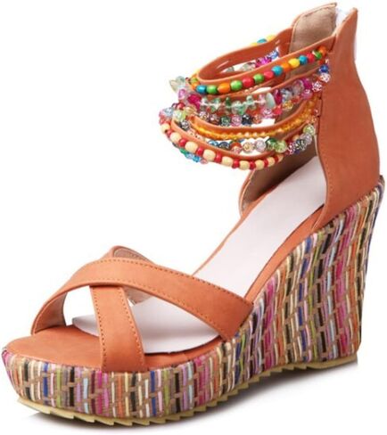 ZBYY Wedge Sandals for Women Casual Summer Pearls High Heels Espadrilles Platform Sandals Open Toe Bohemian Shoes in Saudi Arabia