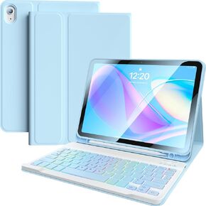 IPad 10th generation protective case 10.9-inch with keyboard, 7-color backlit detachable wireless BT keyboard split type, with pen holder, suitable for the 10th generation new iPad in 2022 (Blue)