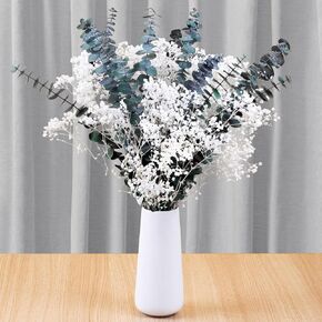 Large Mixed Dried Baby's Breath Flowers & Preserved Eucalyptus Bundles, 100% Natural Real White Gypsophila Bouquets for Wedding, Green Eucalyptus Stems Vase Home Decor Craft Mother's Day DIY Floral