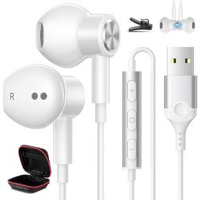 USB Earphone for PC Laptop Mignetic Wired Earbuds Computer Headphone with Microphone Control Mute Mic Lightweight Noise Canceling in-Ear Corded Gaming Headset for MacBook Pro Zoom Office Work School
