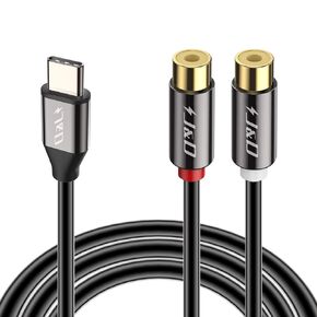 J&D USB C to RCA Stereo Cable, Type C to 2 RCA Female Y Splitter RCA Extension Cord Compatible for iPhone 15/15 Plus/15 Pro/15 Pro Max, Galaxy S23/S23+/S23 Ultra/S22+/S22 Ultra, 0.6 Feet