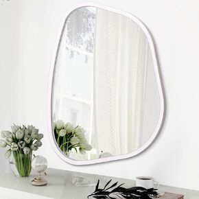 Black Asymmetrical Mirror Large 20"x16" Irregular Oval Wall Mirror Modern Wood Frame Unique Shape Wall Mounted Vanity Artistic Mirror Decorative for Living Room Bedroom Bathroom Hallway