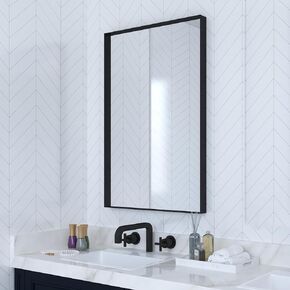 Black Metal Framed Bathroom Mirror for Wall, 18 x 26 Inch Square Corner Rectangle Black Bathroom Vanity Mirror Modern Farmhouse, 1/4-inch Shatterproof Glass | Ultra-Flush Hanging