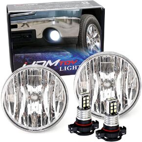 iJDMTOY OEM-Spec Clear Lens Fog Light Kit with 69-SMD Super Bright Ice Blue LED Replacement Bulbs Compatible With 2007-2013 GMC Sierra 1500 2500 3500