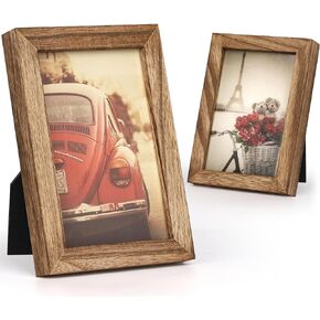 4x6 Picture Frames Photo Display for Tabletop Display Wall Mount Solid Wood High Definition Glass Photo Frame Pack of 2