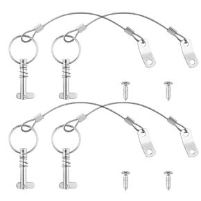 Boat Bimini Top Quick Release Pin 4PCS, Marine 316 Stainless Steel ,1/4" Diameter w/Drop Cam & Spring Lanyard Prevents Loss, Boat Tops and Support Poles Sailboat Accessories, Bimini Top Pin Pack of 4