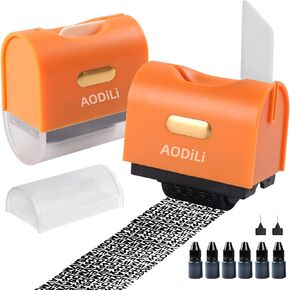 Identity Theft Protection Roller Stamp,Anti Theft ID Privacy Security Stamp with Box Opener,Envelope Cut Blade 3-in-1,Confidential Roller Stamps Guard Personal Info Blockout - Orange