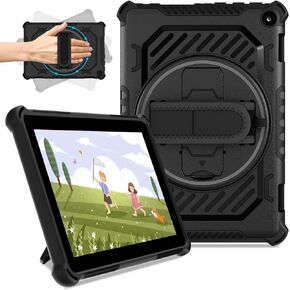ROISKIN for 360 Rotating Kickstand Hand Strap Case[Kids Friendly] Dual Layer Shockproof Rugged Case for 12th / 10th Generation & 2022/2020 Release Fire HD 8 & HD8 Plus Tablet Case, Also for iPad Sony