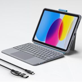 Keyboard Case for iPad 10th Generation,Bluetooth Wireless Detachable Magnetic Stand Rechargeable Keyboard with Folio Slim Compact Removable Cover with Trackpad, Backlit Keys,Wireless Keyboard