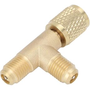 Quick Coupler Tee,1/4in Valve Tee Adapter with Valve Core Brass Refrigerant Tee Adapter Sturdy Structure for Gauge Deep Vacuum Pump Manifold R22 R12 R134