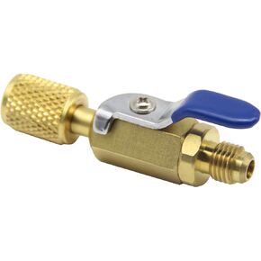 Brass Straight Shut-Off Valve Air Conditioner Ball Valve Adapter 1/4In SAE, for Refrigerant R22 R12 R410a Charging Hoses HVAC Tools And Equipment