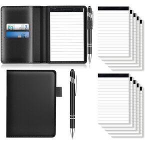 12 Pack Notepads Holder Set 3 x 5 Inch, Including Mini Pocket PU Leather Holder with 30 Sheet Lined Pad, Metal Pen and 10 Pieces 3x5 Replacement Memo Pads, Small Notepad Pocket Organizer &Card Holder