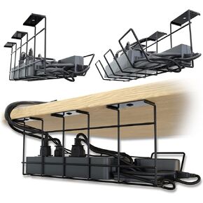 Compact Under Desk Cable Management Tray - Cable Management, Cable Management Under Desk, Desk Wire Management, Cable Tray, Under Desk Cable Organizer - (White Set of 2x12")