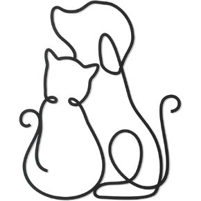 Bnesi Concise Linear Metal Cat Wall Art, Lovely Cat Wall Decoration, For Living Room, Bedroom, Dinner Room (Cat and Dog)